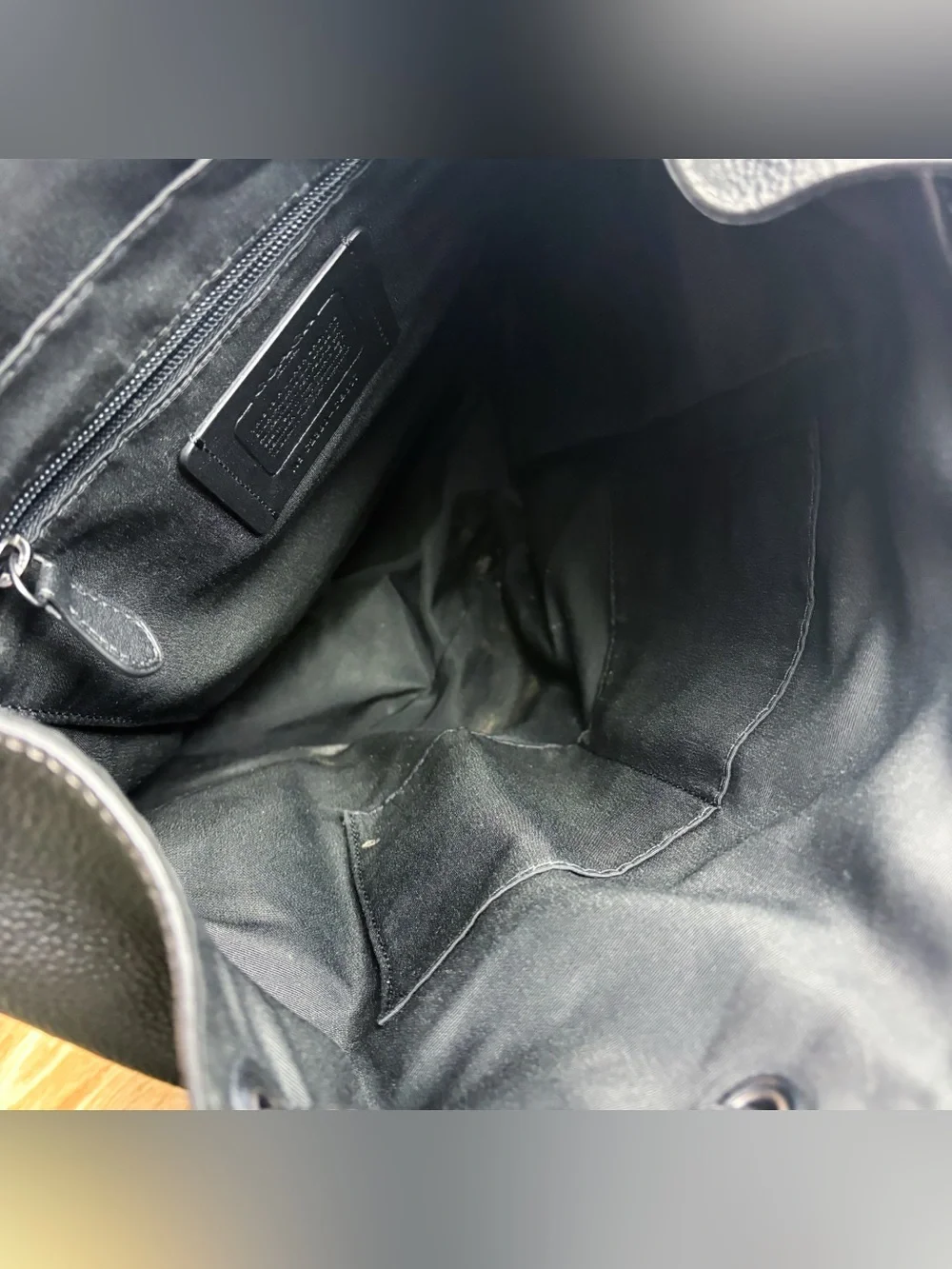 Coach Hudson Backpack CB837 Black Pebble Leather Bucket Drawstring Mens Commute